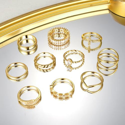 10 PCS 14K Gold Plated Rings Set for Women, Dainty Gold Knuckle Ring Non Tarnish, Simple Thumb Stacking Rings Pack Size 6/7/8/9/10 - color: gold