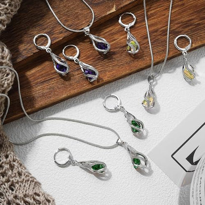 IFKM Silver Jewelry Sets for Women Rhinestone Crystal CZ Bridal Bridesmaid Accessories Necklace Earrings set for Wedding Prom Anniversary Birthday Gifts - color: Purple