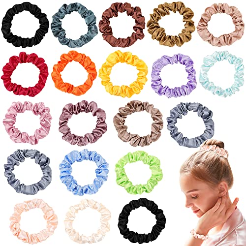 Satin Silk Hair Ties Small Scrunchies for Women Girls Ponytail Holders 20 Pcs Mini Bulk Scrunchies Elastic Hair Bands for Thick Curly Hair Pony Tails Hair Ties - color: Bright color