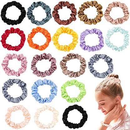 Satin Silk Hair Ties Small Scrunchies for Women Girls Ponytail Holders 20 Pcs Mini Bulk Scrunchies Elastic Hair Bands for Thick Curly Hair Pony Tails Hair Ties - color: Bright color