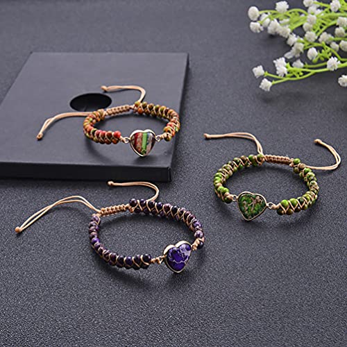 Women Boho Wrap Bracelet,Handmade Natural Stone Crystal Emperor Beads Heart Bracelet, Fashion Bohemian Jewelry Gift for Women - color: Purple Heart Stone