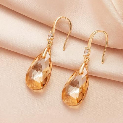 Austrian Crystal Teardrop Dangle Drop Earrings for Women 14K Gold Plated Hook Earring Hypoallergenic Jewelry Gifts for Women Girls - color: Light Topaz