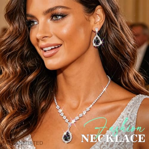 JAKAWIN Clip On Earrings and Necklace Set Silver Rhinestone Jewelry Sets - color: 3 Black