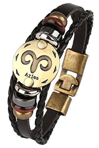 Punk Alloy Leather Bracelet for Constellation Braided Rope Bracelet Bangle - style: Aries