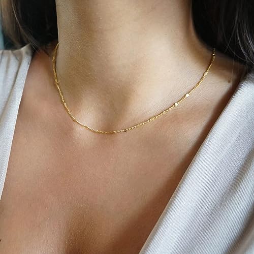 Dainty Choker Necklace for Women 18K Gold Plated Shining Dots Box Chain Sparkle Necklaces Cute Paperclip Link Herringbone Necklace Exquisite Jewelry Gifts for Mom Girlfriend - style: Dot GD