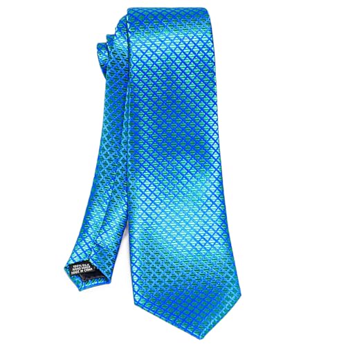5PCS Mens Silk Tie, Pocket Square, Cufflinks, Drilled Tie Ring and Lapel Pin Set for Wedding Groom Party - color: Teal Tie Set -64
