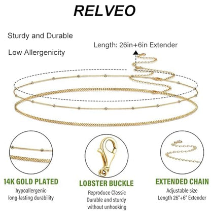 2PCS Gold Silver Waist Chain Adjustable Layered Belly Chain Body Chain Jewelry for Women Sexy Bikini Beach Boho Pearl Beaded Cuban Satellite Waist Chains - style: 2PCS-GD-Cuba+Beads