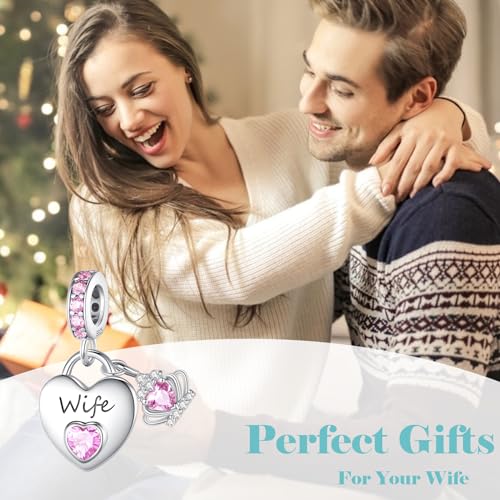 Family Charms for Charms Bracelet: 925 Sterling Silver Heart Dangle Charms for Bracelets and Necklaces, Birthday Mother's Day Christmas Jewelry Gifts For Women. - color: Wife