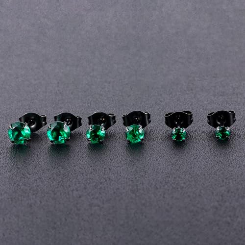 12 Pairs 18K Gold Plated Surgical Stainless Steel Stud Earrings, Star Heart Square Stud Earring for Women, Cubic Zirconia Birthstone Stud Earrings Set - color: Black round 4mm
