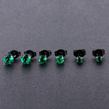 12 Pairs 18K Gold Plated Surgical Stainless Steel Stud Earrings, Star Heart Square Stud Earring for Women, Cubic Zirconia Birthstone Stud Earrings Set - color: Black round 4mm