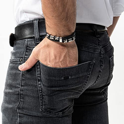 SERASAR Premium Leather Bracelet Men | Stainless Steel Magnetic Clasp | Three Colors | Jewelry Box Included - color: Silver, size: 23cm, style: Spirit