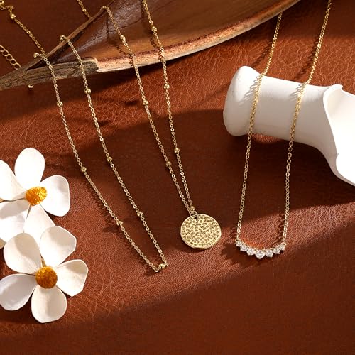 Gold Necklace for Women 14K Gold Plated Layered Necklaces Dainty Pendant Necklace Cute Stack Necklaces Set Fashion Jewelry Gift for Her - style: circle4-gd