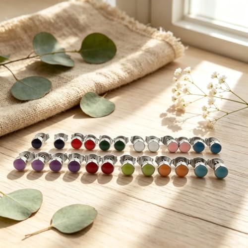 12 Pairs 18K Gold Plated Surgical Stainless Steel Stud Earring Cubic Zirconia CZ Multicolor Birthstone Stud Earrings Set - style: silver enamel 4mm