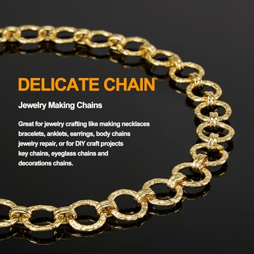 KYUMHOO 6.5 Feet Embossed Circle Chain Link for Jewelry Making | 18K Gold Plated Jewelry Making Chains Bulk on Spool with Jump Rings Lobster Clasps Necklace Bracelet DIY Chain Findings - color: Embossed Circle Gold