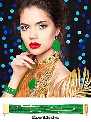 Hicarer 4 Pcs Jewelry Sets for Women Glitter Necklace and Earring Set Multi Layer Bracelet Costume Jewelry Sets for Bridal Shower Wedding - color: Green