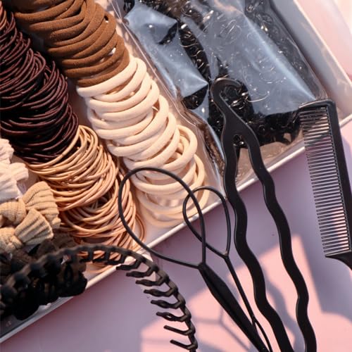 Hair Accessories Set for Women, Ponytail Holders, Hair Scrunchies, Hairbands, Scrunchy Hair Ties, Hair Styling Tool Set (1163PCS(brown) - color: 1163PCS(brown)