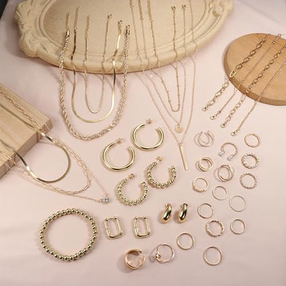 FASACCO Gold Jewelry Sets for Women Trendy Gold Necklace and Bracelet Set Dainty Jewelry Pack