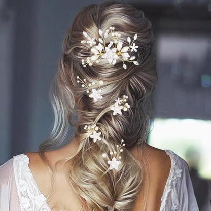 5 Pcs Bridal Flower Wedding Hair Pins Crystal Pearl Hair Clips Headpiece Wedding Hair Accessories Jewelry with Rhinestone for Brides Bridesmaids Women Girls Updo - color: Silver5pcs