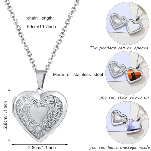 2 Pcs Locket Necklace that Holds Pictures Stainless Steel Locket Pendant Necklace Image Chain Necklaces for Women - color: Love Heart 1