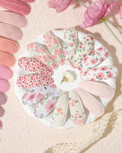 40Pcs Pink Floral Bow Hair Clips Non-Slip Snap Hairpins for Toddler Girls Cute Flower Hair Barrettes Baby Hair Accessories - color: Spring