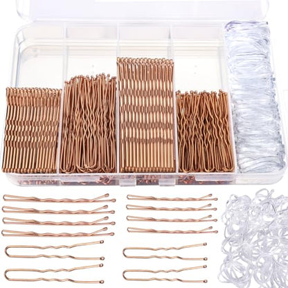 Teenitor 300pcs Bobby Pins Rose Gold Hair, 100 Bobby Pins 100 Hair Pins for Women 100 Hair Bands Kit, Hair Pins for Buns 2" 2.36" 2.75" Rose Gold - color: Rose Gold