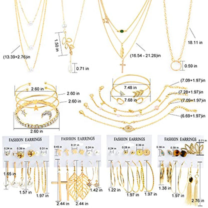 AROIC 38-52PCS Jewelry Set with Necklace Bracelet Layered Ball Dangle Hoop Stud Earrings for Women Jewelry Fashion and Valentine Birthday Party Gift