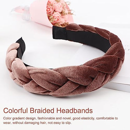 DRESHOW Braided Headbands for Women Velvet Hair Hoop Elastic Criss Cross Hair Bands Accessories - color: 01 Pc Velvet Braided: Brown