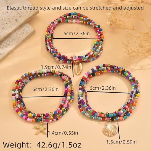 Starfish Shell Anklet Bracelets for Women, Boho Beaded Shell Anklet Set, Beach Vacation Foot Jewelry, Layered Summer Beachy Anklets - color: A3