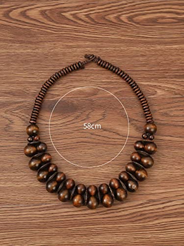 COLORFUL BLING Ethnic Large Chunky Wooden Beaded Necklaces Boho African Statement Necklace Handmade Tribal Collar Choker Bib Jewelry - color: joint brown