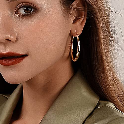 Hoop Earrings for Women, 14K Gold Sterling Silver Chunky Twisted Hoops Earring Hypoallergenic Ear Jewelry - color: Gold-45mm