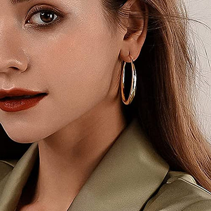 Hoop Earrings for Women, 14K Gold Sterling Silver Chunky Twisted Hoops Earring Hypoallergenic Ear Jewelry - color: Gold-45mm