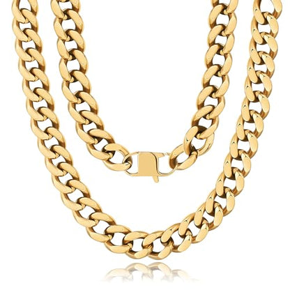 NOKMIT Chunky Cuban Link Curb Chain Necklace for Women Men Dainty 18K Gold Silver Tone Choker Thick Trendy Statement Diamond Cut Punk Hip Hop Cuban Chain Jewelry Gifts Unisex Size 5mm/9mm/13mm/16mm - color: 16mm-Gold, size: 18inches