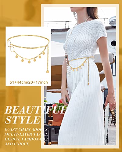 Hicarer 3 Pcs Waist Chain for Body Multi Layer Chain Belts for Women Girls Summer Beach Jewelry Halloween Adjustable - color: Gold, style: Elegant Style