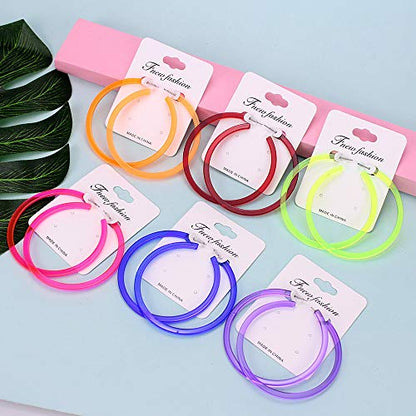 Colorful Big Hoop Earring Acrylic Open Large Hoop Earrings C Shape Trendy Chunky Earrings 80s 90s Retro Lightweight Statement Ear Jewelry Earring For Women - color: 70mmRed