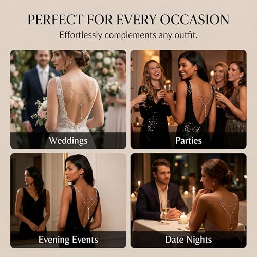 Back Necklace with Rhinestone Pearl Pendant Back Body Chain for Backless Dress Bridal Wedding Backdrop Necklace Crystal Simple Waist Body Jewelry for Women - color: A2:back chain