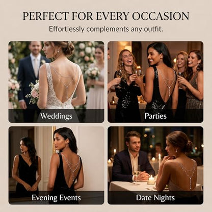 Back Necklace with Rhinestone Pearl Pendant Back Body Chain for Backless Dress Bridal Wedding Backdrop Necklace Crystal Simple Waist Body Jewelry for Women - color: A2:back chain