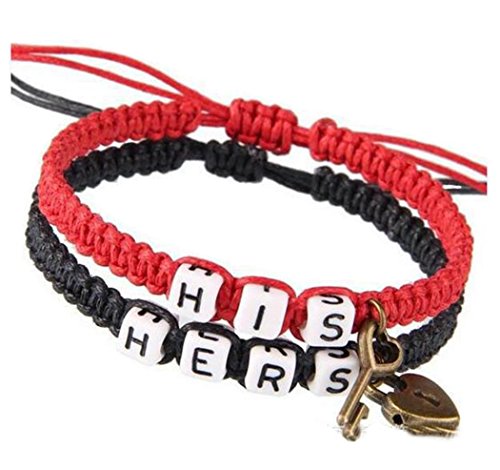 Kiokioa Couple Bracelets Key and Lock Braided Bracelet His and Hers Bracelets for Lover - color: Black&Red