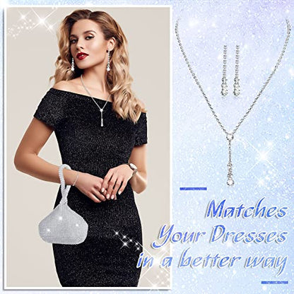 4 Pcs Silver Clutch Purse Jewelry Set for Women Rave Accessories Evening Rhinestone Purse Silver for Bride Wedding - style: Stylish Style
