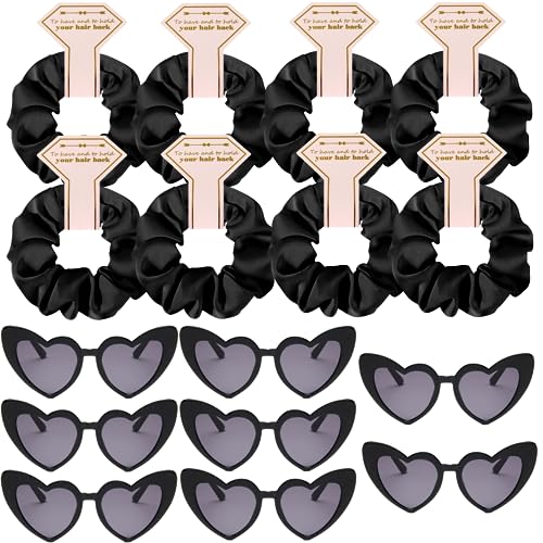 Satin Bridesmaid Scrunchies Bachelorette Hair Ties Set of 6 sunglasses Bridal Shower No Damage Hairties ideas Gift for Wedding Party Favors Bridesmaid Proposal Gifts (8sets Black) - color: 8sets Black