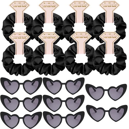 Satin Bridesmaid Scrunchies Bachelorette Hair Ties Set of 6 sunglasses Bridal Shower No Damage Hairties ideas Gift for Wedding Party Favors Bridesmaid Proposal Gifts (8sets Black) - color: 8sets Black