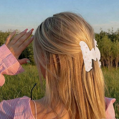 2 Pack Hair Claw Clips, White Pink Rhinestone Floral Large Shark Clips for Thick Hair Women Hair Accessories - color: White and Pink -1