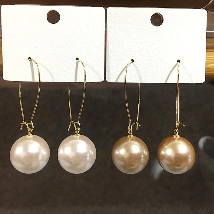 Big Pearl Hoop Earrings - Champagne Single Pearl Drop Earrings for Women - color: A
