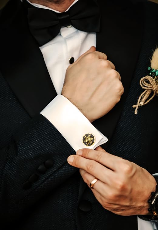 Cufflinks for Men Delicate Stainless Steel Wedding Business Cufflinks Gifts for Groom Husband French Shirt Accessories - style: Geometric-Gold