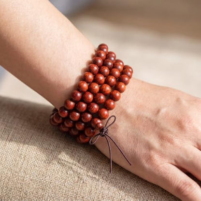 Handmade Mala Beads Bracelet 108 8mm Prayer Meditation Bracelet Sandalwood Elastic, Buddhist Beads, Prayer Mala Necklace for Men and Women Gifts - color: Purple Rosewood