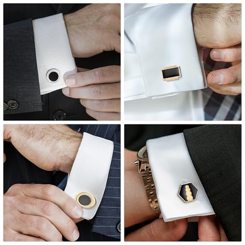 wynameleri Cufflinks Set 6 Pairs for Men, Business Formal Shirts Buttons Cuff Link Packed in Case - color: B0206003