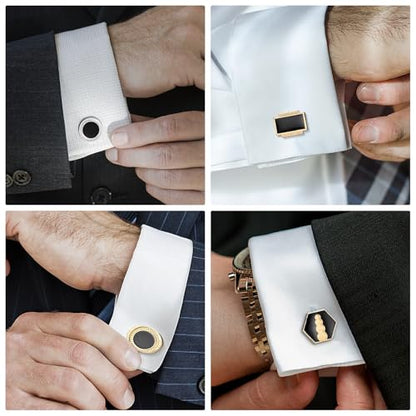 wynameleri Cufflinks Set 6 Pairs for Men, Business Formal Shirts Buttons Cuff Link Packed in Case - color: B0206003