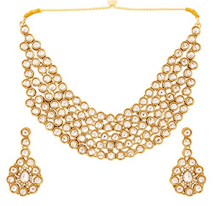 Touchstone Indian Bollywood Traditional Craftsmanship Mughal Designer Jewelry Wedding Necklace Set in Antique Gold Or White Tone for Women. - style: D076 Gold