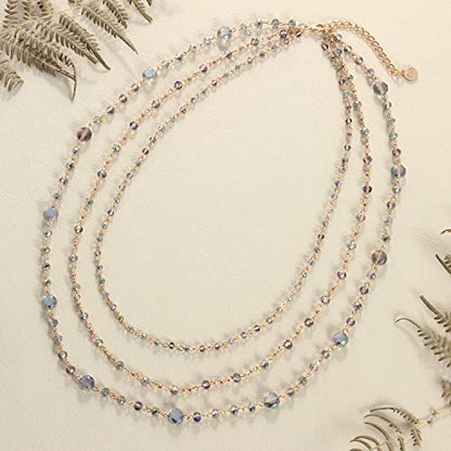 Firstmeet Long Chain Multi Layer Fashion Glass Beads Handmade Necklace for Women - color: Milky Green