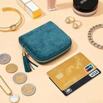 Women's Coin Purses Velvet Mini Travel Jewelry Case Bag with Tassel - color: A-Malachite Green