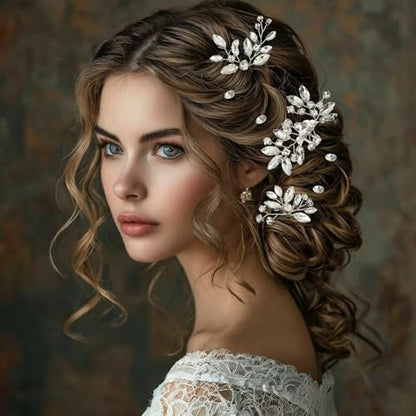 14 PCS Bridal Hair Pins Comb Set Wedding Silver Rhinestone Sparkling Crystal Hair Accessories Jewelry Women Prom